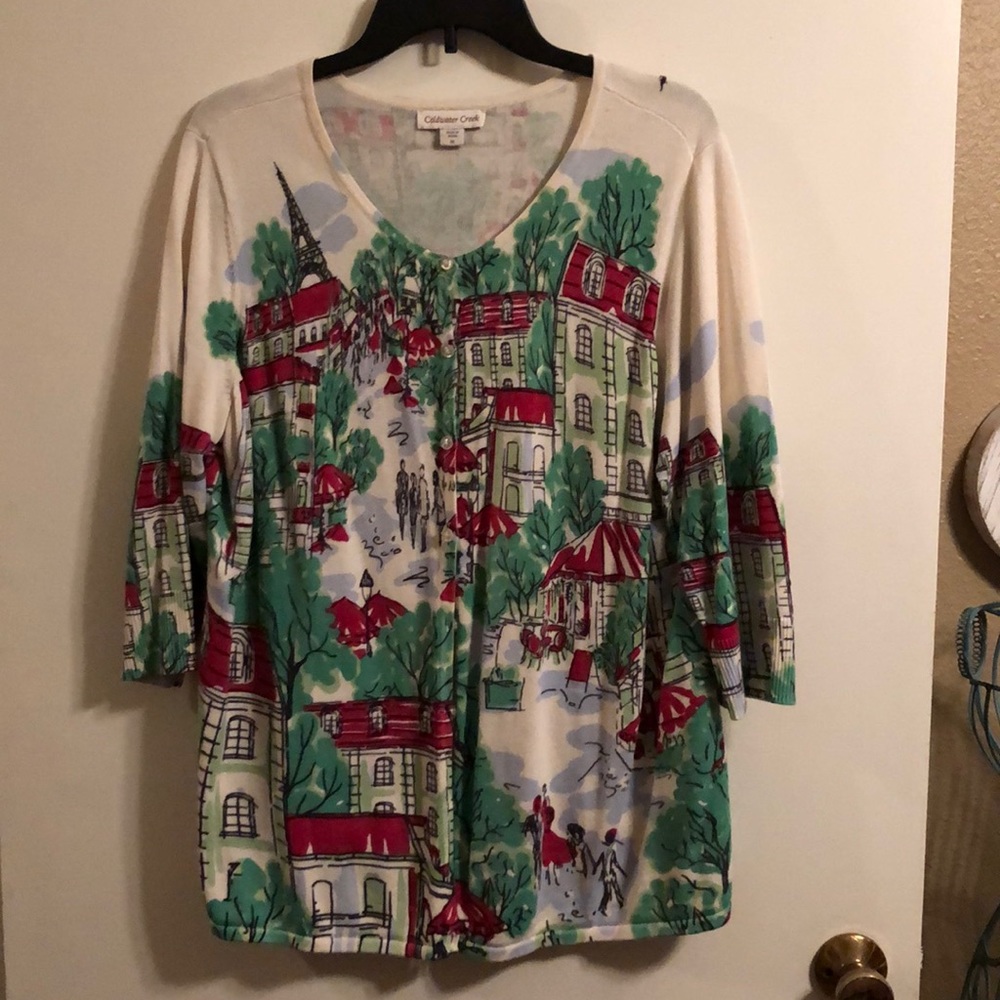 Coldwater Creek Cardigan with Cityscape